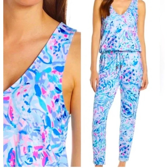 Lilly Pulitzer Pants - Lilly Pulitzer Womens Printed Sleeveless V Neck Jogger Jumpsuit Size S